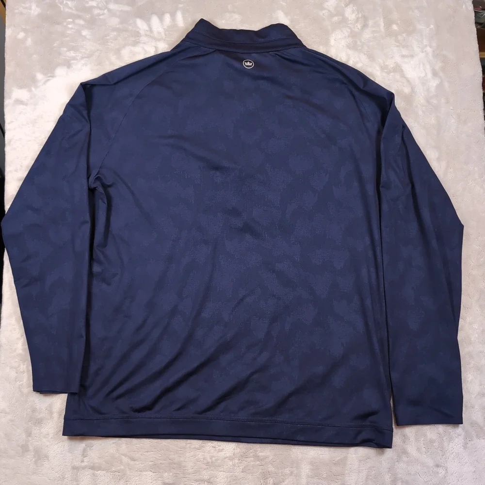 Peter Millar Verge Windowpane‎ 1/4-Zip Pullover Mens XL Navy Blue Golf Athletic